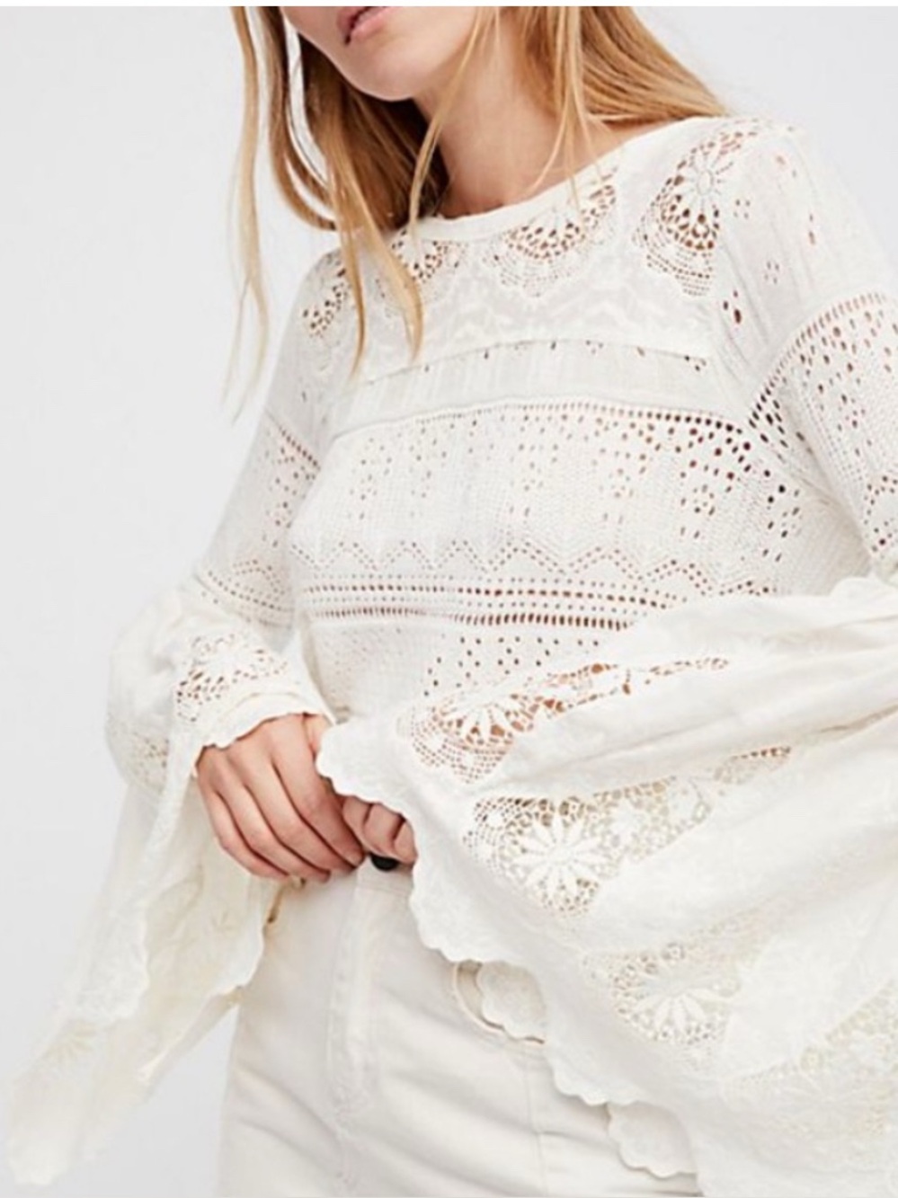 Free People Once Upon A Time Crochet Bell Sleeve Shirt - Size Medium